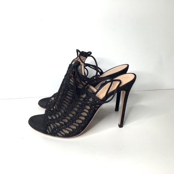 GIANVITO ROSSI Bardot crochet-knit and suede heels - Picture 4 of 16